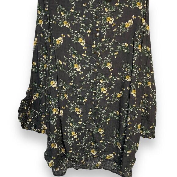 Easel Button Front Tunic Top Women's Medium Navy Blue Floral Casual Modest Shirt - Picture 6 of 13